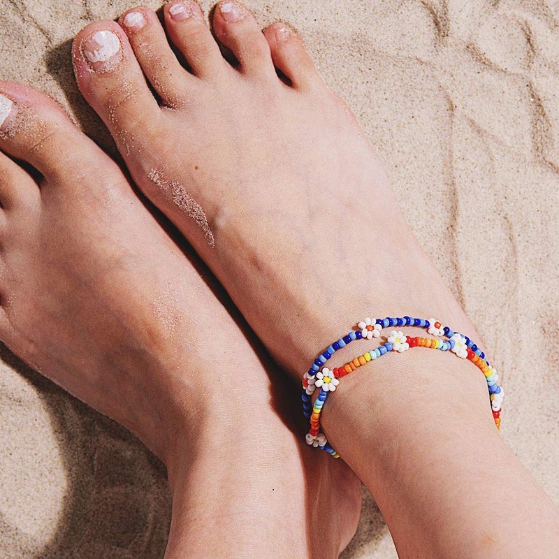 XIJIN 12Pcs Handmade Beaded Anklets for Women Boho Colorful Beads Ankle Bracelets Adjustable Foot Anklet Set - Image 2